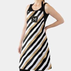 Tablier Monogramme moderne en noir blanc et or