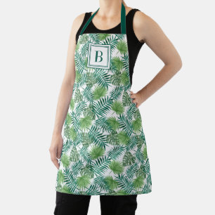 Tablier Monogramme Moderne Feuilles de Palmier Vert Botani