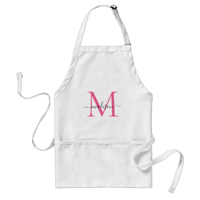Tablier Monogramme moderne Magenta Pink Script Chef Cuisin (Devant)