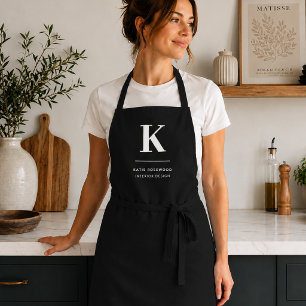 Tablier Monogramme Moderne Minimaliste Noir et Blanc