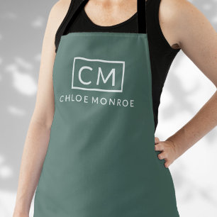 Tablier Monogramme moderne Nom minimaliste Élégant Vert