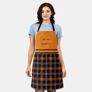 Tablier monogramme moderne Orange Fall Plaid