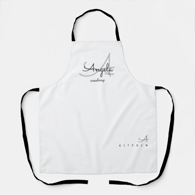 Tablier monogramme moderne pour le chef blanc (Recto)