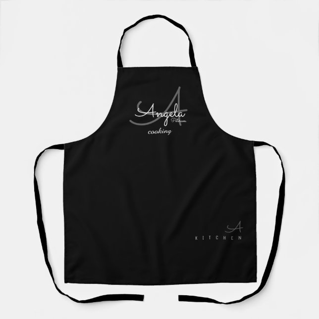 Tablier monogramme moderne pour le chef noir (Recto)