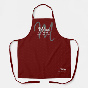 Tablier monogramme moderne pour un chef cuisine rouge fonc