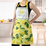 Tablier Monogramme moderne rustique citron aquarelle pois<br><div class="desc">Voici une façon merveilleuse d’ajouter au plaisir de la cuisson. Ajoutez un éclat supplémentaire à vos aventures culinaires chaque fois que vous portez ce magnifique tablier monogramme, chic, tendance, moderne et personnalisé. Fraîches, rustiques, citrons d'aquarelle de campagne et feuilles verts, ainsi que la typographie manuscrite verte gazon, recouvrent des pois...</div>