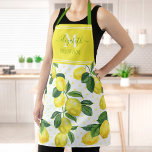 Tablier Monogramme moderne tendance citron aquarelle poka<br><div class="desc">Voici une façon merveilleuse d’ajouter au plaisir de la cuisson. Ajoutez un éclat supplémentaire à vos aventures culinaires chaque fois que vous portez ce magnifique tablier monogramme, chic, tendance, moderne et personnalisé. Des citrons d'aquarelle frais, rustiques, champêtre et des feuilles verts recouvrent des pois jaune clair sur un arrière -...</div>