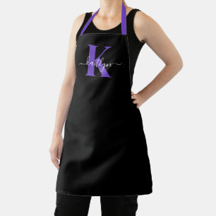 Tablier Monogramme Moderne Violet Noir Script
