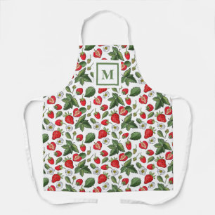 Tablier Monogramme Motif de fleurs de fraises modernes