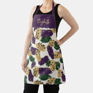 Tablier Monogramme Motif vert violet or brosses