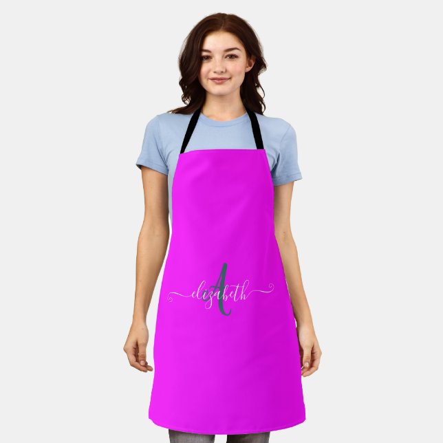 Tablier Monogramme néon fluorescent rose   (Porté)