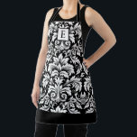 Tablier Monogramme noir blanc Damas<br><div class="desc">Un élégant motif damassé noir et blanc orne ce tablier de cuisson. Personnalisez-le avec votre monogramme initial. Conçu pour vous par Blackberry Boulevard.</div>