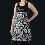 Tablier Monogramme noir blanc Damas<br><div class="desc">Un élégant motif damassé noir et blanc orne ce tablier de cuisson. Personnalisez-le avec votre monogramme initial. Conçu pour vous par Blackberry Boulevard.</div>