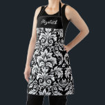 Tablier Monogramme noir blanc Damas<br><div class="desc">Un élégant motif damassé noir et blanc orne ce tablier de cuisson. Personnalisez-le avec votre monogramme initial. Conçu pour vous par Blackberry Boulevard.</div>