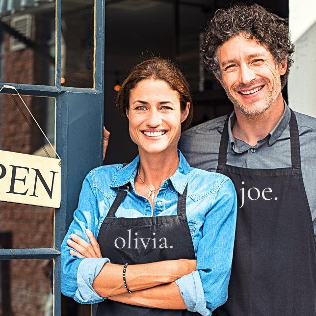 Tablier Monogramme Noir Blanc Moderne Simple Son Nom (Créateur téléchargé)