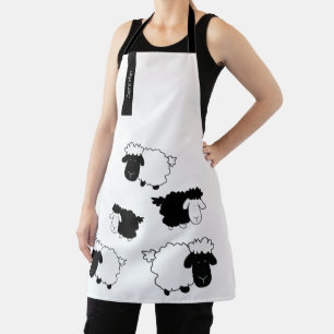 Tablier Monogramme noir et blanc des moutons mignons