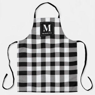 Tablier Monogramme noir et blanc Plaid de buffle