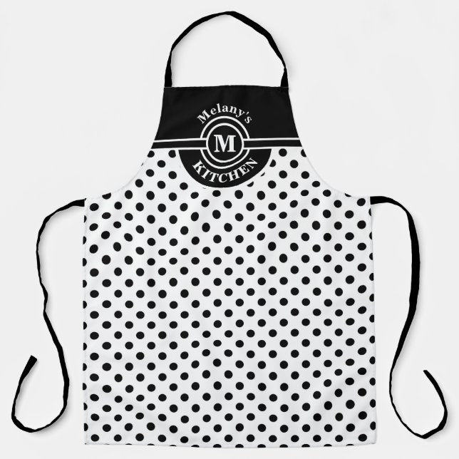 Tablier Monogramme noir et blanc Polka Dot Kitchen Apron (Recto)