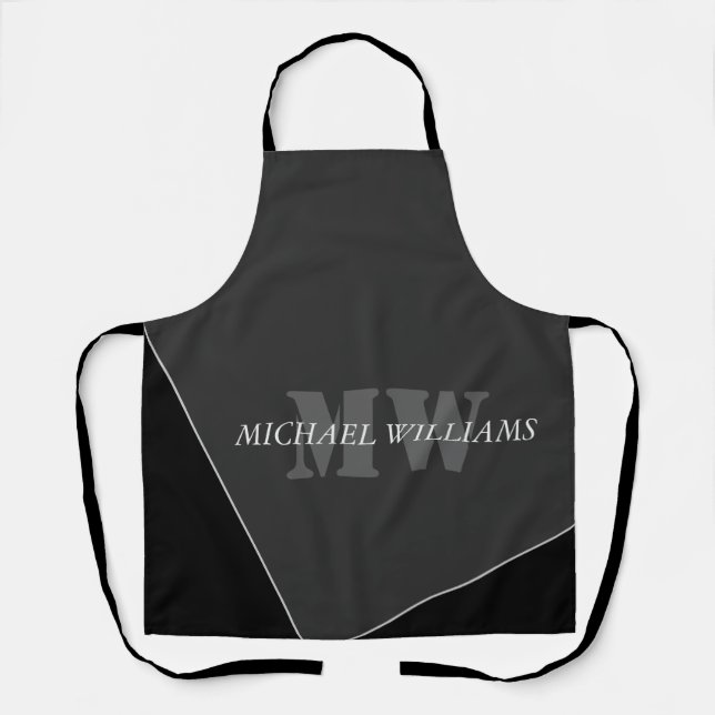 Tablier Monogramme noir gris artistique moderne (Recto)