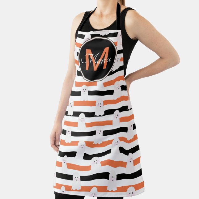 Tablier Monogramme noir orange rayures fantôme mignon Hall (Insitu)