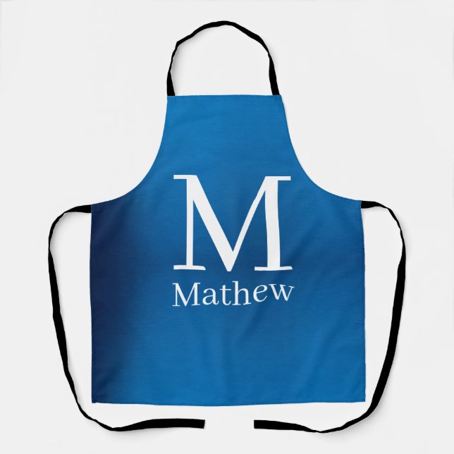 Tablier monogramme nom homme abstrait métallisé bleu brill (Recto)