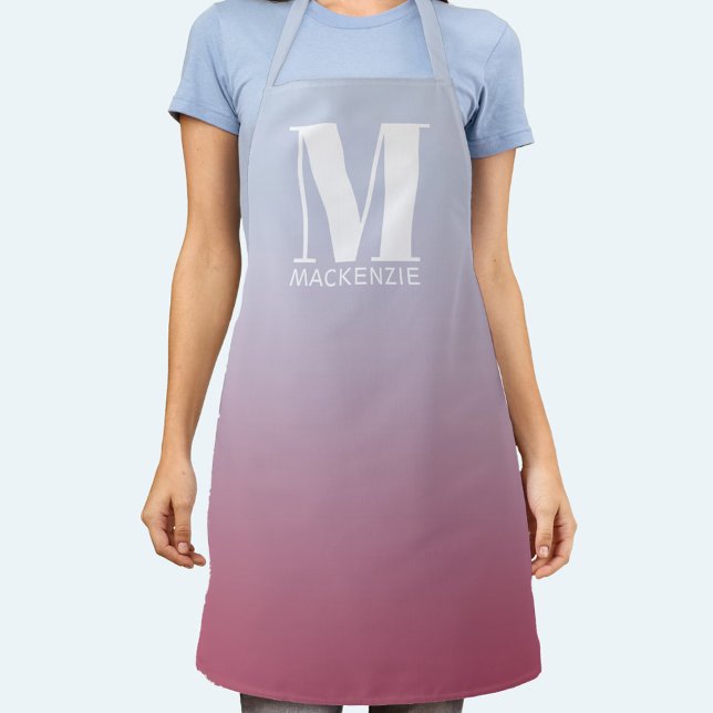 Tablier Monogramme Nom initial Gradient rose bleu (Modern monogram initial personalized pink blue gradient apron)