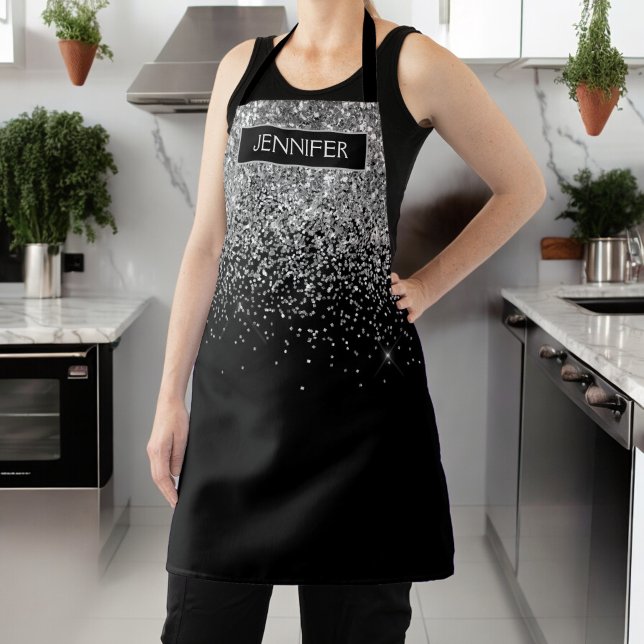 Tablier Monogramme Nom Paillettes Noir Argenté Féminin (Créateur téléchargé)