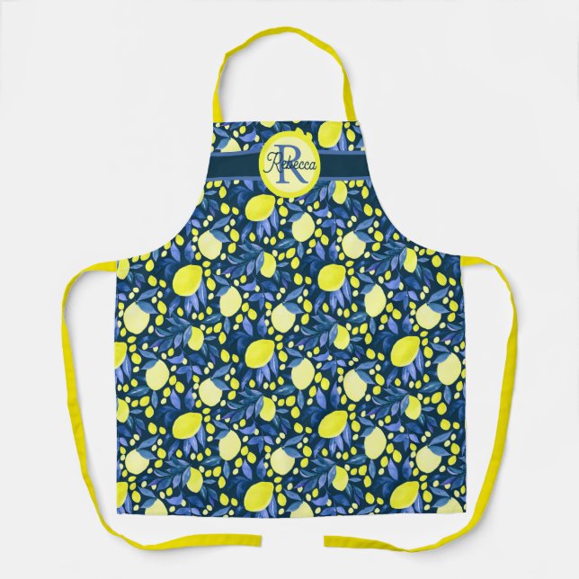 Tablier Monogramme Nom Rustique Citron Citrons Chic Feuill (Recto)