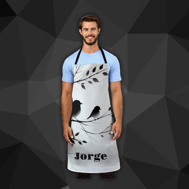 Tablier Monogramme Oiseaux noirs et blancs simples dans le (Créateur téléchargé)