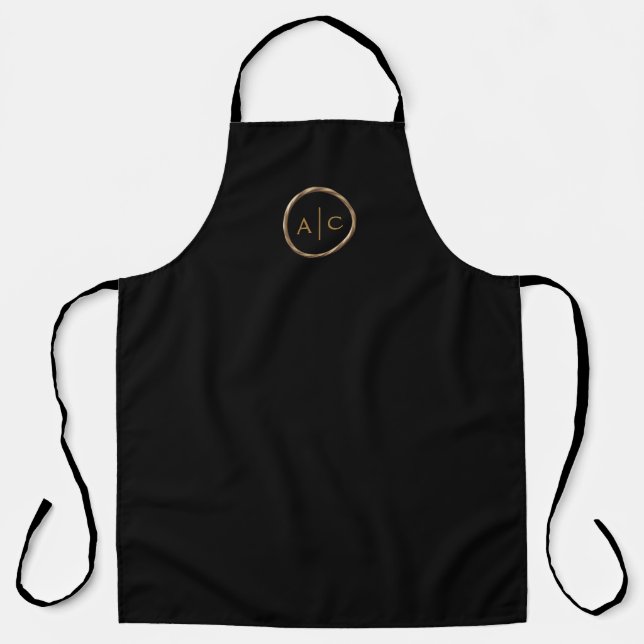 Tablier Monogramme Or Minimal Sur Fond NOIR (Recto)