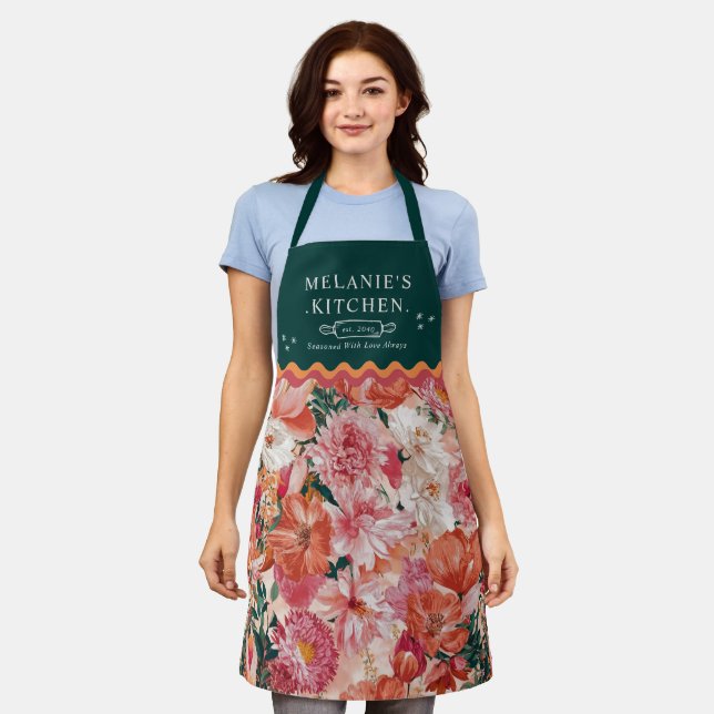 Tablier Monogramme orange rose floral (Porté)