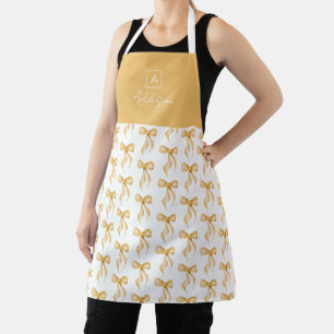 Tablier Monogramme personnalisé à motif de nœud jaune doré