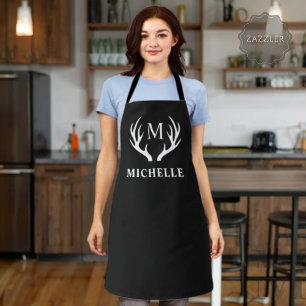 Tablier Monogramme personnalisé avec Antler Cerf Blanc Noi