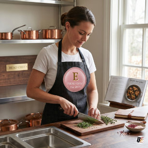 Tablier Monogramme Personnalisé de Chef de Cuisine Rose et