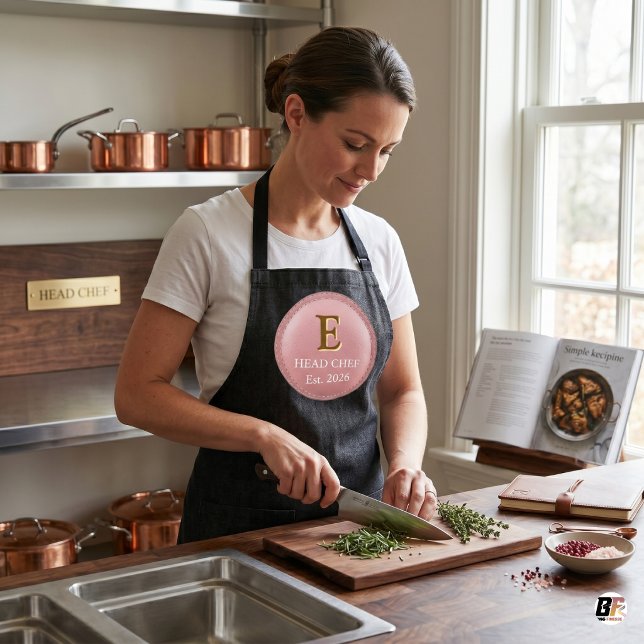 Tablier Monogramme Personnalisé de Chef de Cuisine Rose et (#mother'sday)