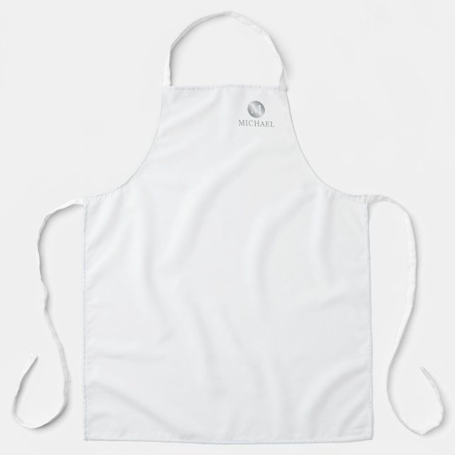 Tablier Monogramme personnalisé de luxe blanc et argent (Recto)