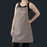 Tablier Monogramme personnalisé de nom de script personnal<br><div class="desc">Tablier de cuisine personnalisable avec nom,  citation,  phrase ou texte en couleur unie,  style moderne,  élégant,  chic,  beige,  gris-beige et blanc. Personnalisez-le avec votre nom pour les cuisiniers,  les chefs,  la poterie,  la céramique,  les travaux manuels,  la cuisine,  la pâtisserie,  le barbecue,  le grill,  etc.</div>