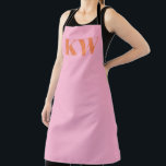 Tablier Monogramme personnalisé d'initiales rose orange mo<br><div class="desc">Tabliers personnalisés avec monogramme d'initiales rose orange moderne</div>