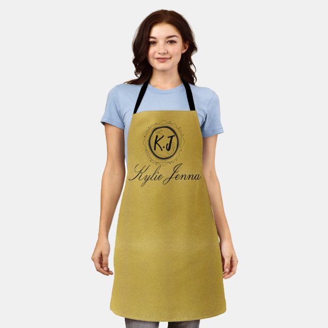 Tablier Monogramme personnalisé en faux or céleste (Porté)