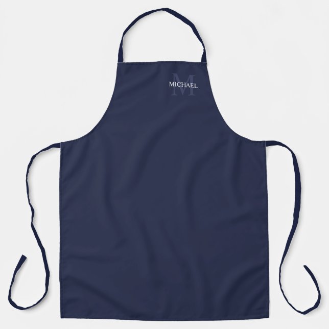 Tablier Monogramme personnalisé et nom Navy Blue (Recto)