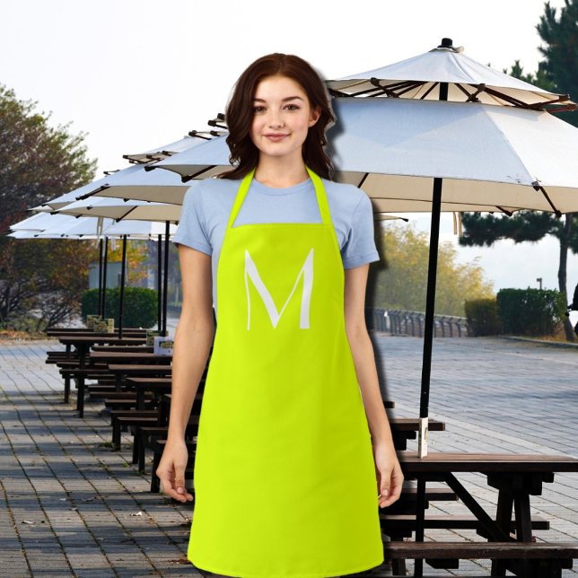 Tablier monogramme personnalisé gras - jaune néon (Créateur téléchargé)