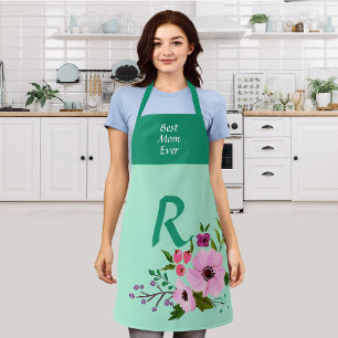 Tablier Monogramme personnalisé Thanksgiving Floral Green