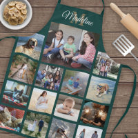 Monogramme Photo Collage Grille Motif Vert Or