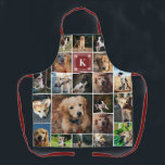 Tablier Monogramme photo Empreinte de patte de Bourgogne<br><div class="desc">Espace photo monogramme avec un montage photo avec vingt photos d'animaux de compagnie. Ajoutez votre initiale en blanc contre un carré bordeaux dans un cadre orné de empreintes de pattes blancs.</div>