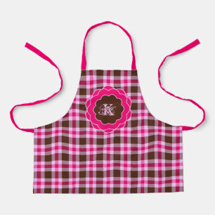 Tablier Monogramme Plaid Rose & Brown Dans Un Cadre À Cou