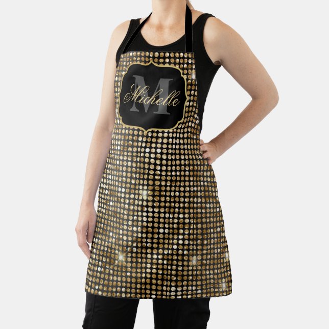 Tablier Monogramme points pailletés noir et or métallisé G (Insitu)