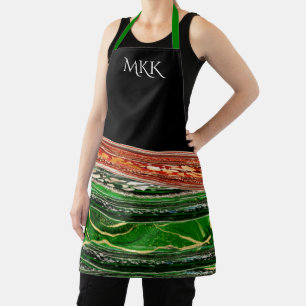 Tablier Monogramme Posh rouge et vert glam Apron