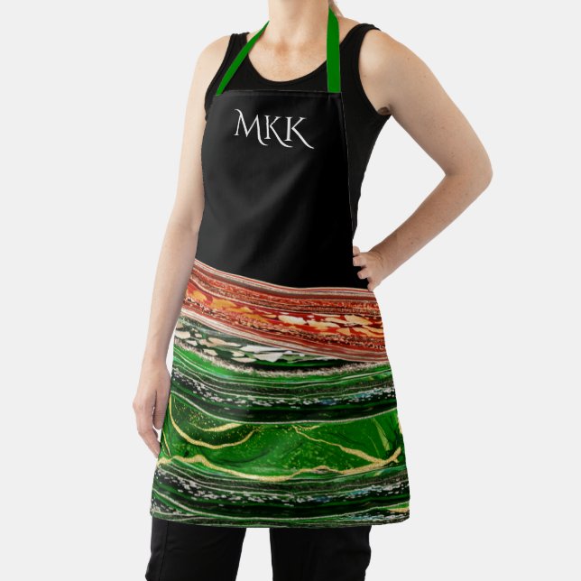 Tablier Monogramme Posh rouge et vert glam Apron (Insitu)