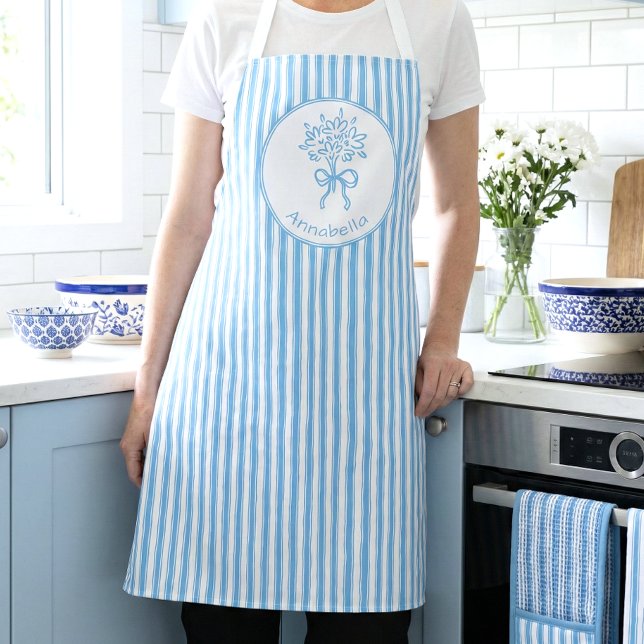 Tablier Monogramme Prépa Rayure Bleue Blanche Fantaisiste (Créateur téléchargé)