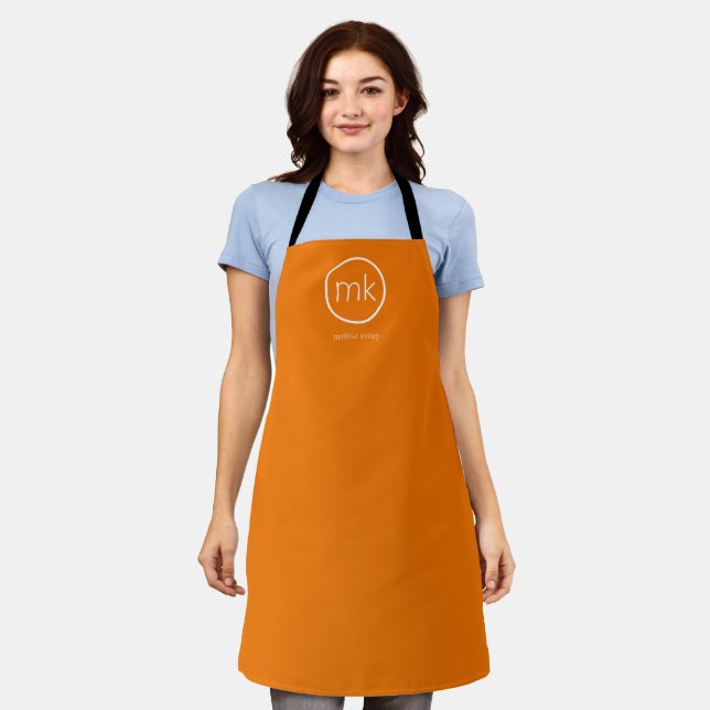 Tablier Monogramme professionnel minimal Tangérine Orange (Porté)